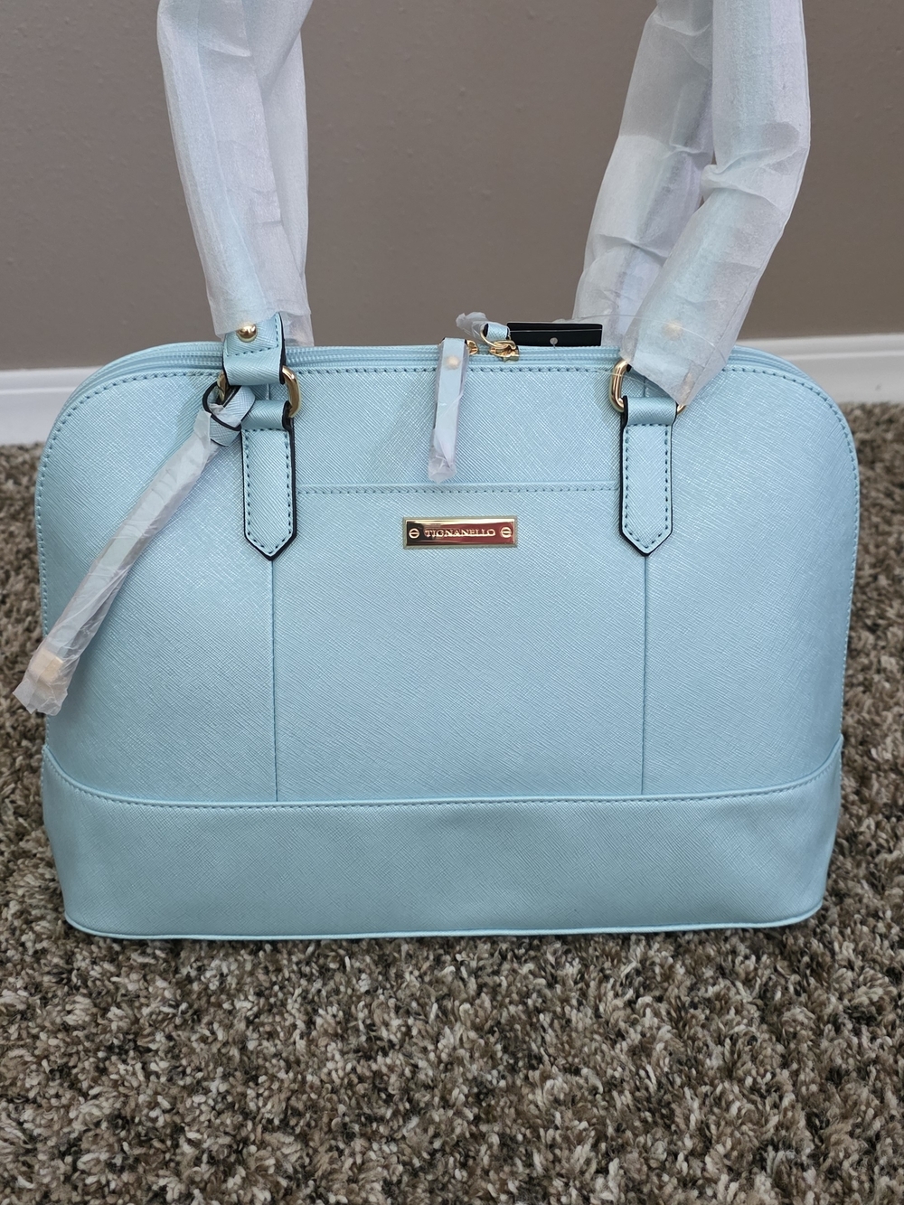 Tignanello Light Blue Dome Satchel with Gold Hardware